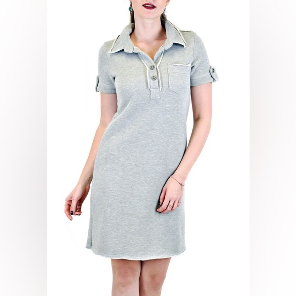 Trouble at the Mill Gray Polo Shirt Dress Short Sleeve French Terry Preppy Small